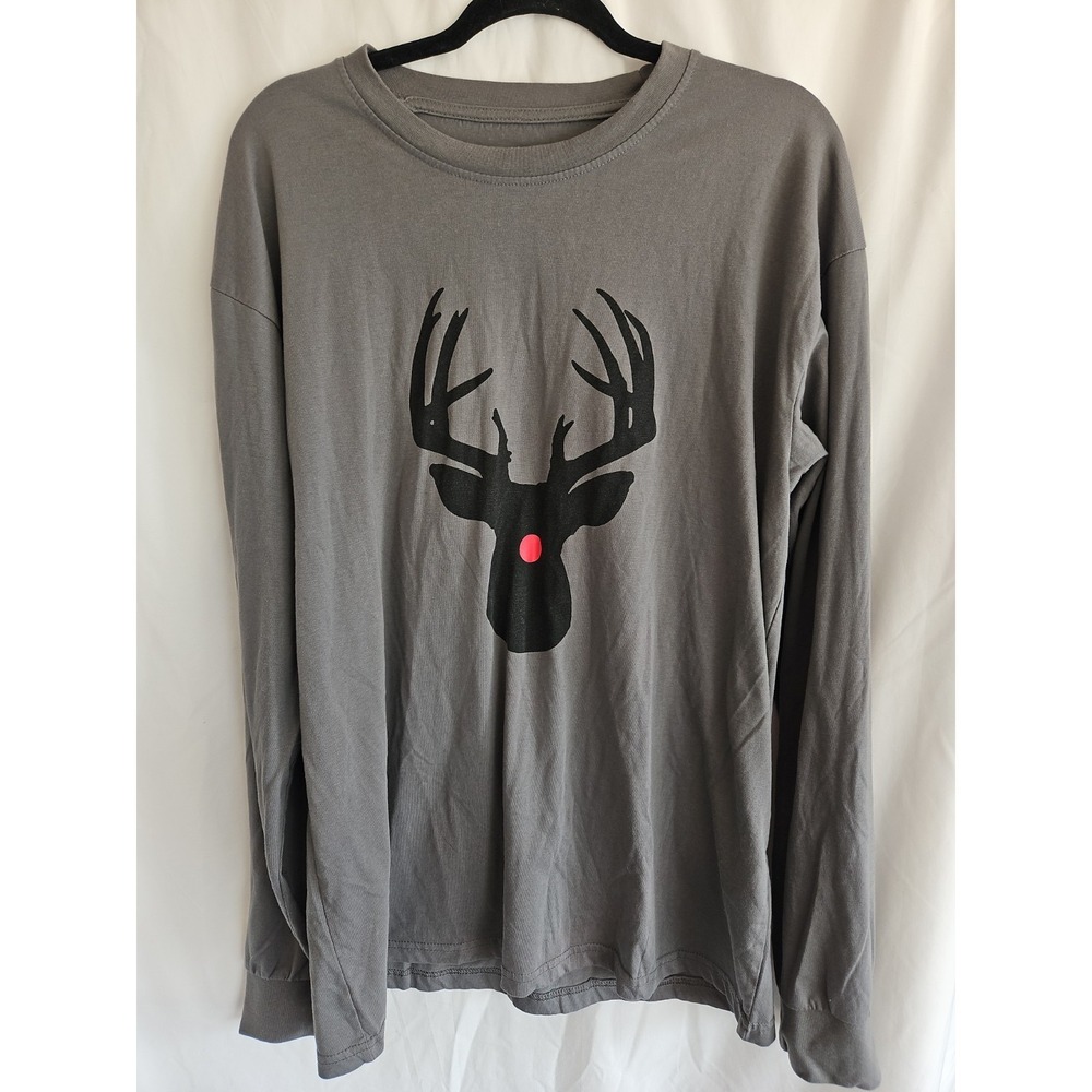 Infinity Apparel Reindeer Rudolph Red Nose Christmas Shirt Men's XL Gray